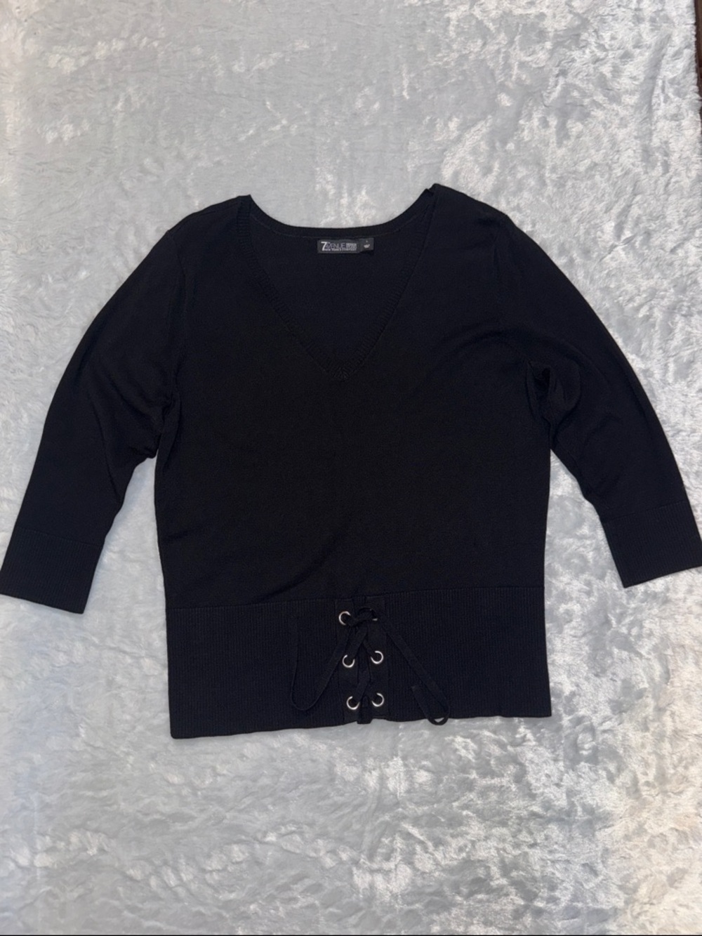 Zanieri Black V-Neck Lace-Up Women's Sweater